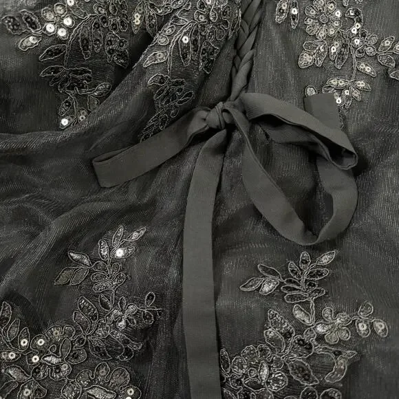 Women’s Black Lace Maxi Dress Size 12 Formal Short Sleeve Drawstring Prom NWOT - Picture 11 of 16